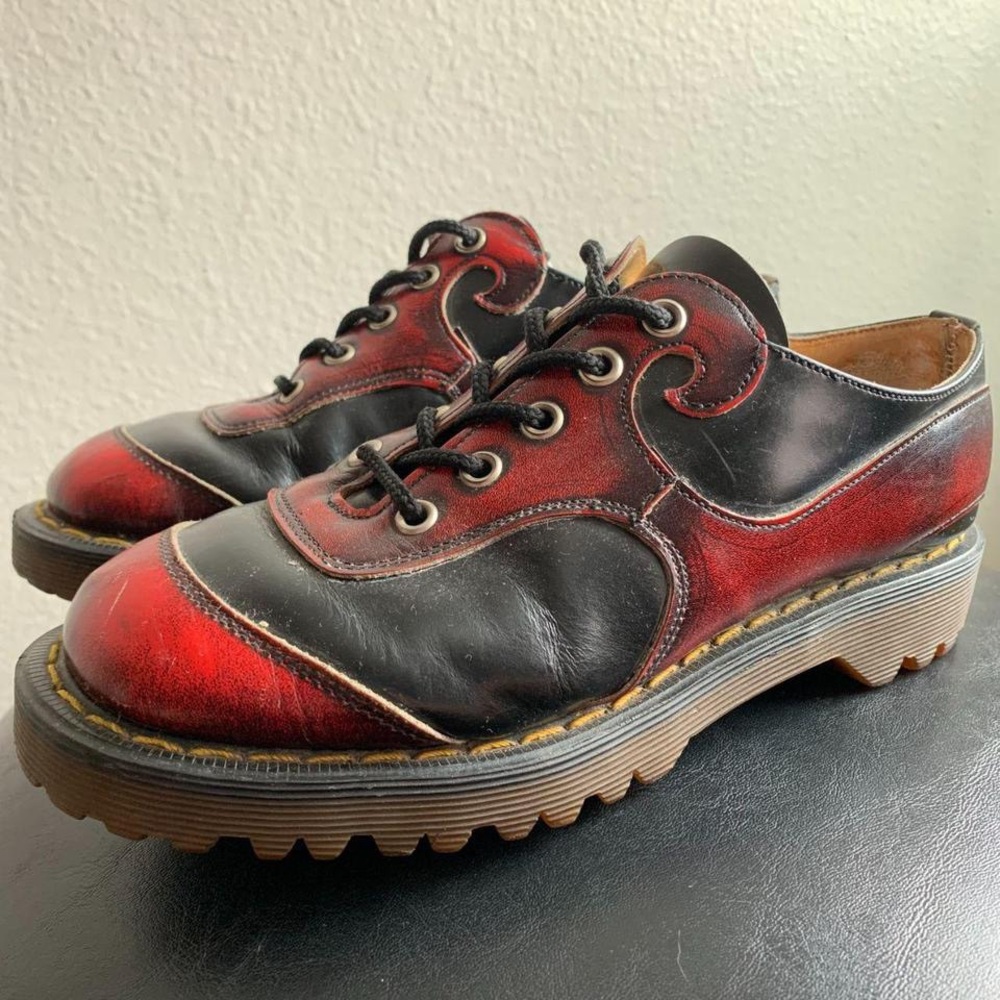Vintage Dr. Martens x John Fluevog Red and Black Oxford Leather Shoes - Picture 4 of 8